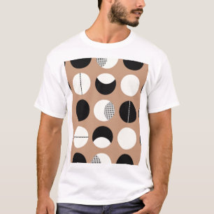 Schwarz, weiße Kreise, brauner Hintergrund. T-Shirt