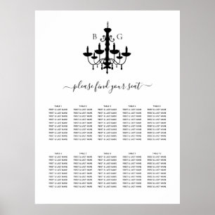 Schwarz-weiße Kronleuchter-Hochzeitstabelle Poster