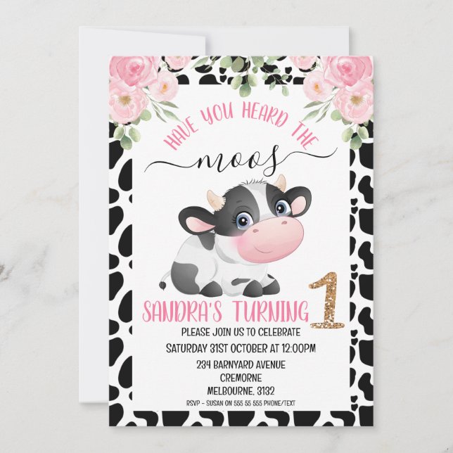 Schwarz-weiße Kuh haben Sie die Moos-Einladung geh Einladung (Vorderseite)