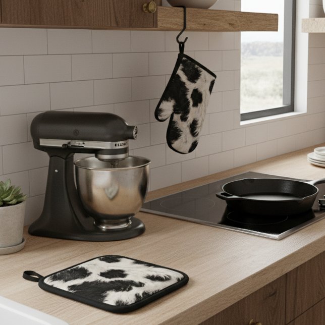 Schwarz-weiße Kuhknochen Fur Ofenhandschuh & Topflappen-Set (Von Creator hochgeladen)