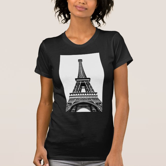 Schwarz-weiße Kunst-Grafik Eiffel-Turm-Paris T-Shirt (Vorderseite)