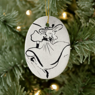 Schwarz-weiße Kunst Jane Avril von Toulouse Lautre Keramik Ornament