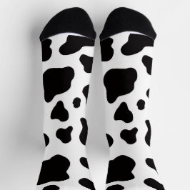 Schwarz-weiße Kunstkuhhaut Socken