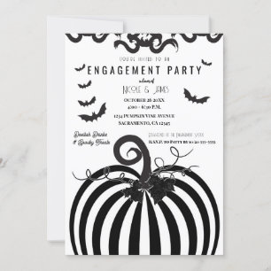 Schwarz-weiße Kürbis-Halloween-Verlobungsparty Einladung