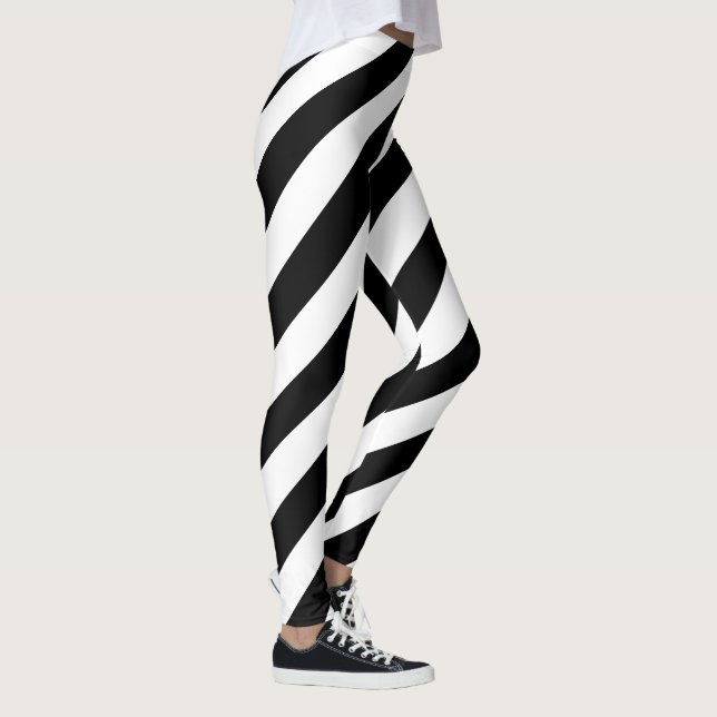 Schwarz-weiße Leggings für Big Diagonal Strips (Rechts)