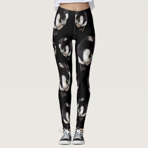 Schwarz-weiße Lemur Muster Volldrucke Leggings
