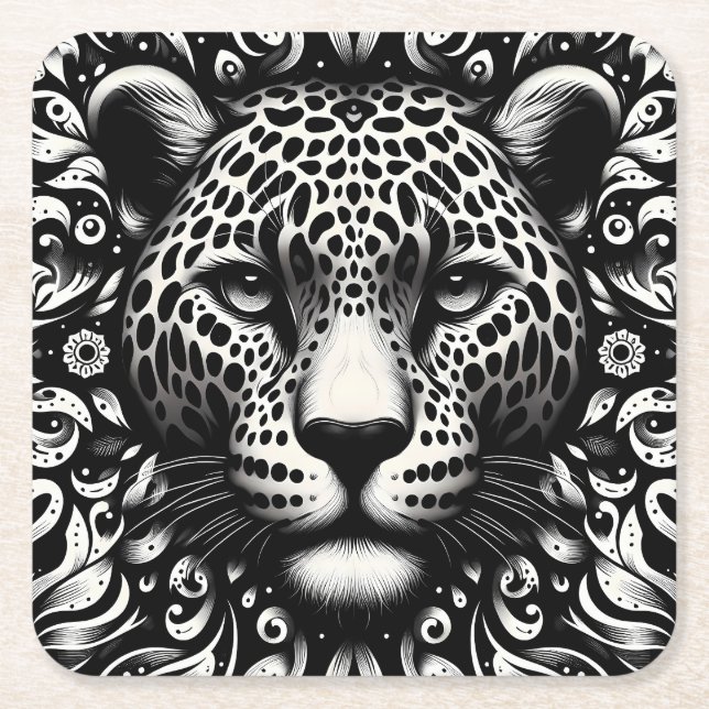 Schwarz-weiße Leopard Papier Untersetzer – Mehr Fo (Vorderseite)
