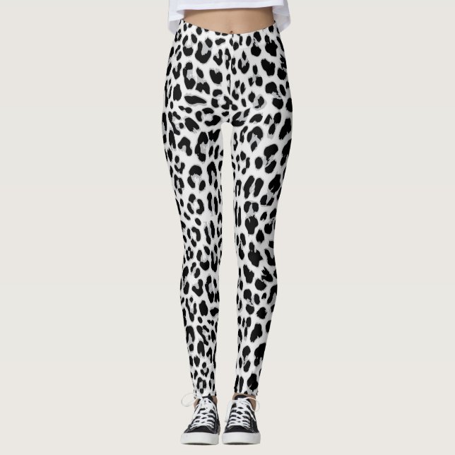 Schwarz-weiße Leopardruckweibliche Leggings (Vorderseite)