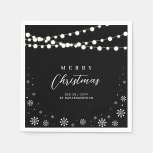 Schwarz-Weiße Lichter Frohe Weihnachten Weihnachts Serviette