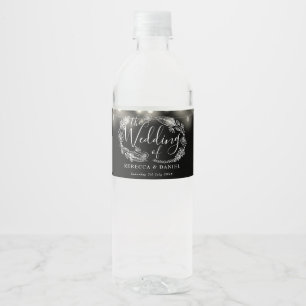 Schwarz-Weiße Lichterketten Florale Hochzeit Wasserflaschenetikett