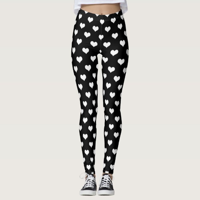 Schwarz-weiße Liebe Herzdesign Leggings (Vorderseite)