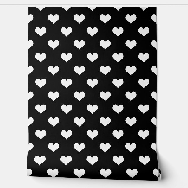 Schwarz-weiße Liebe Herzdesign Tapete (Abrollen)