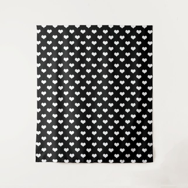 Schwarz-weiße Liebe Herzdesign Wandteppich (Vorderseite)