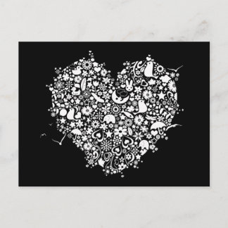 Schwarz-weiße Liebe Herzformen Postkarte
