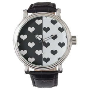 Schwarz-weiße Liebe Herzmuster Armbanduhr