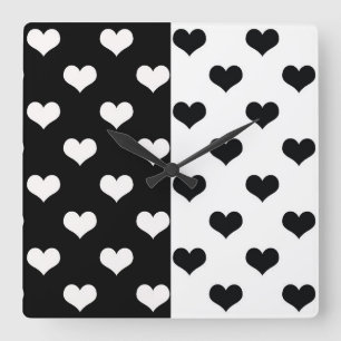 Schwarz-weiße Liebe Herzmuster Quadratische Wanduhr
