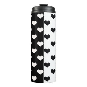 Schwarz-weiße Liebe Herzmuster Thermosbecher