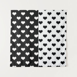 Schwarz-weiße Liebe Herzmuster Wandteppich