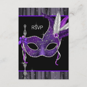 Schwarz-weiße Lila Masquerade Party UAWG RSVP Karte