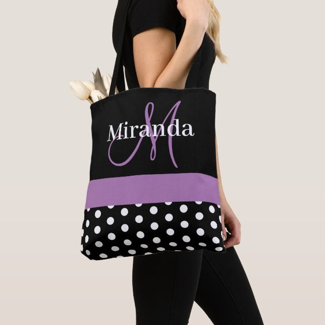Schwarz-weiße Lila Monogram Script Polka Dots (Von Nahem)