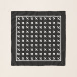 Schwarz-weiße Lilie Muster Schal<br><div class="desc">Dieser Schal weist ein klassisches, französisches Lilie-Muster auf, das diagonal auf schwarzem Hintergrund angeordnet ist. Ein dünner weißer Rahmen und ein breiterer schwarzer Rahmen bilden den Rahmen.</div>