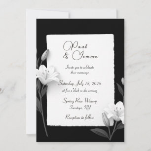 Schwarz-Weiße-Lilien-Blumen-Hochzeitseinladung Einladung