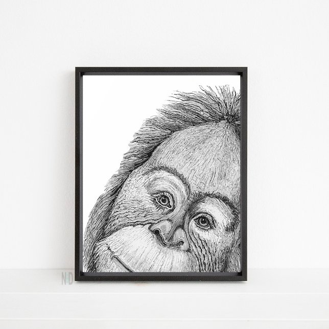 Schwarz-weiße Linie, Orangutan, Affen Kunst, Dicht Poster (Von Creator hochgeladen)