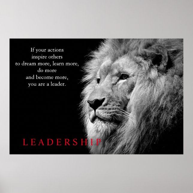 Schwarz-weiße Lion Inspiration Leadership Poster (Vorne)