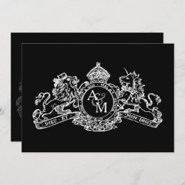 Schwarz-weiße Lion Unicorn Regal Emblem Hochzeit Einladung