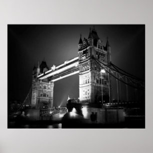 Schwarz-weiße London Tower Bridge bei Nacht Poster