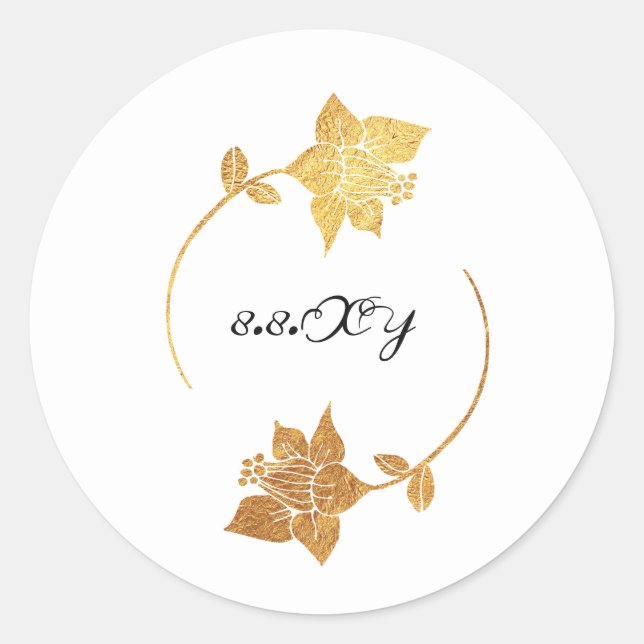 Schwarz-weiße Lux Floral Save the Date Runder Aufkleber (Vorderseite)