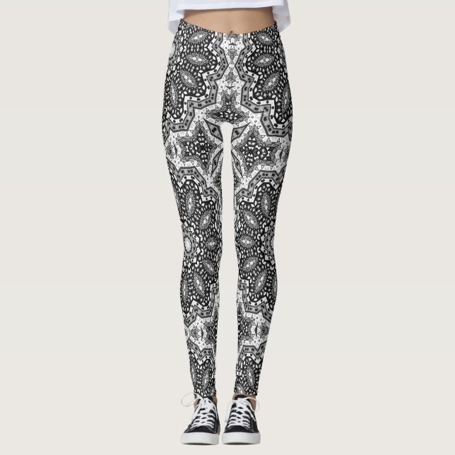 Schwarz-weiße Mandala, Kaleidoskop, Rundschmuck Leggings (Vorderseite)