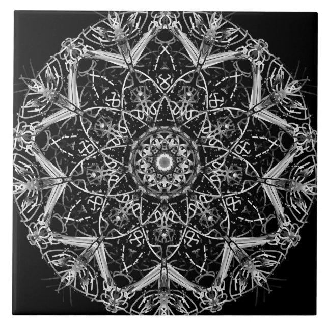Schwarz-weiße Mandala-Keramikfliese Fliese (Vorderseite)