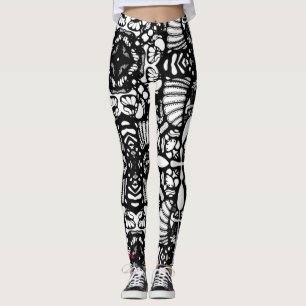 Schwarz-weiße mandalische Handschrift gezeichnet Leggings