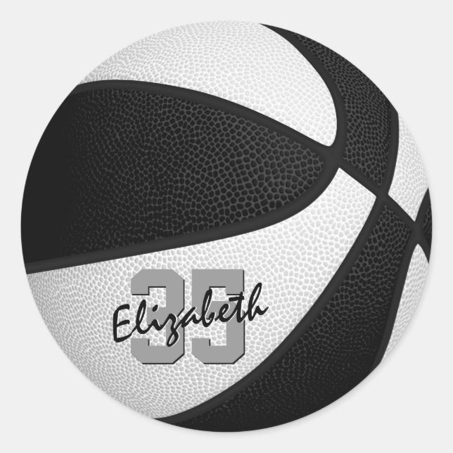 Schwarz-weiße Mannschaft farbenfrohe Jungs Basketb Runder Aufkleber (Vorderseite)