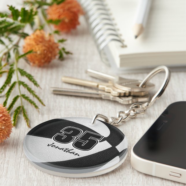 Schwarz-weiße Mannschaftsfarben Basketball-Mädchen Schlüsselanhänger (Vorderseite rechts)