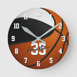 Schwarz-weiße Mannschaftsfarben Basketball persona Runde Wanduhr