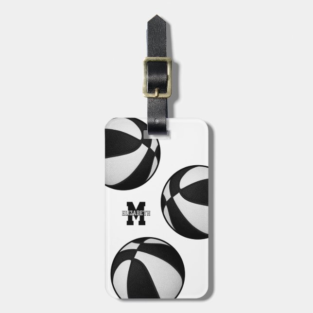 Schwarz-weiße Mannschaftsfarben Basketballspieltas Gepäckanhänger (Vorderseite vertikal)