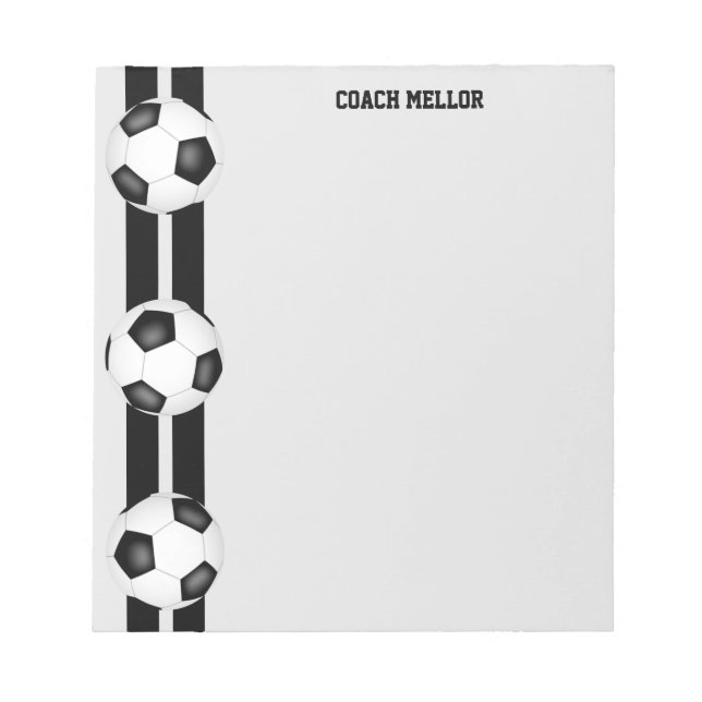 Schwarz-weiße Mannschaftsfarben Fußball-Coach-Cust Notizblock (Vorderseite)