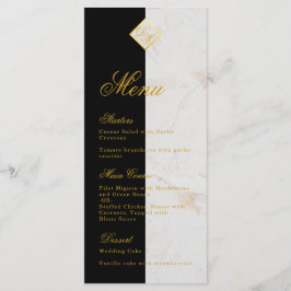 Schwarz-weiße Marmormonogramm-Kalligraphie-Imitate Menükarte
