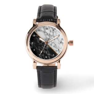 Schwarz-weiße Marmorsteinüberwachung Armbanduhr