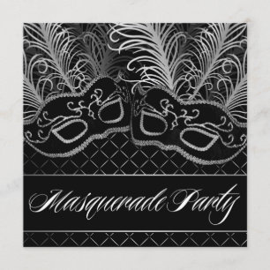 Schwarz-weiße Masquerall-Party Einladungen