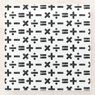 Schwarz-weiße mathematische Symbole Lino-Schnitt Glasuntersetzer