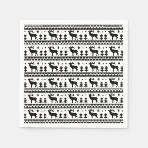 Schwarz-weiße Messe Isle Christmas Sweater Muster Serviette