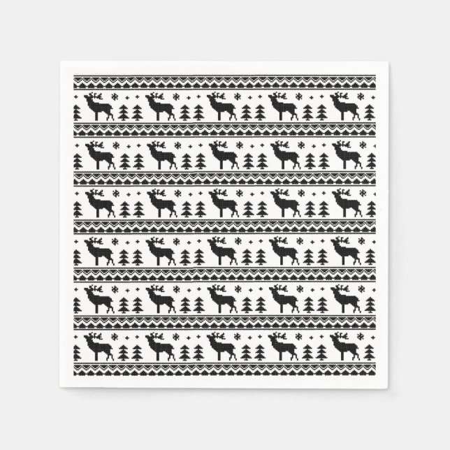 Schwarz-weiße Messe Isle Christmas Sweater Muster Serviette (Vorderseite)