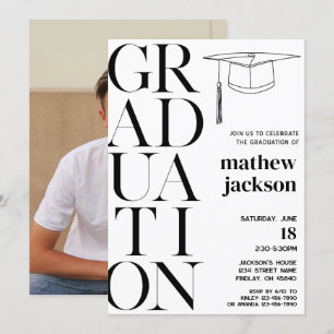 Schwarz-weiße Minimalistische "24 Abitur Party Einladung