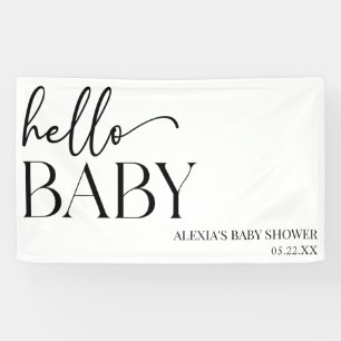Schwarz-weiße Minimalistische Hello Baby Dusche Banner