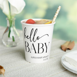 Schwarz-weiße Minimalistische Hello Baby Dusche Pappbecher