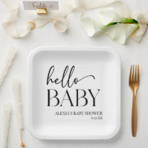 Schwarz-weiße Minimalistische Hello Baby Dusche