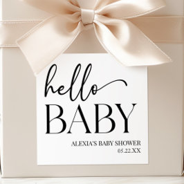Schwarz-weiße Minimalistische Hello Baby Dusche Quadratischer Aufkleber